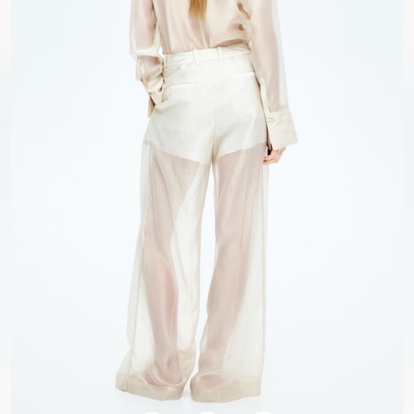 🔥POPULAR🔥 H&M Edition Spring 2025 Cream Chiffon Wide Leg Trouser Pants Size 8 - Picture 5 of 14
